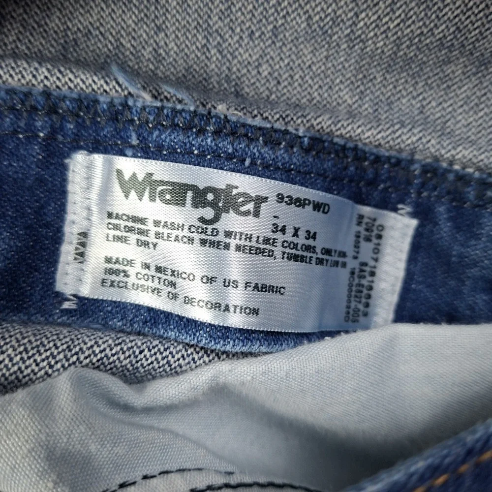 Wrangler 936PWD Cowboy Cut Slim Fit Jeans Mens 34x33 Blue Denim Straight Leg